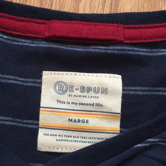 🍇5 for 50🍇 Marine Layer Navy Blue Striped Short Sleeve Tee - Picture 5 of 9